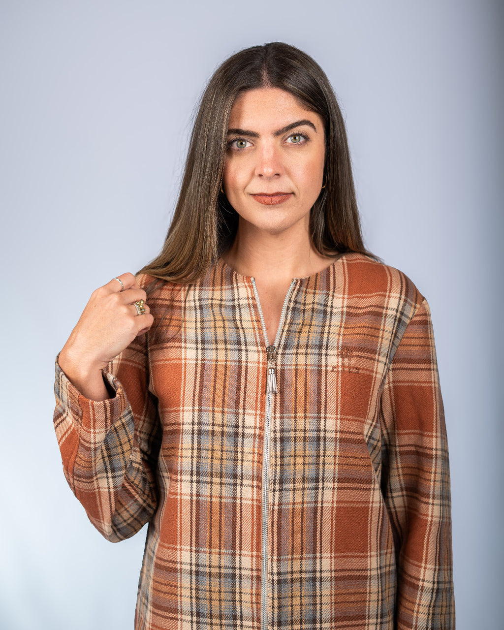 Prague Zip Jacket in Warm Brown Check