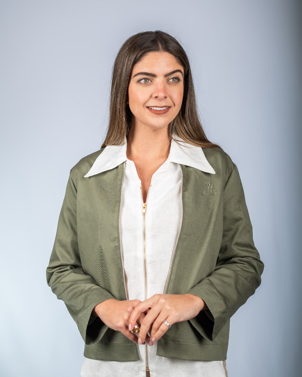 Prague Jacket in Khaki Green Twill